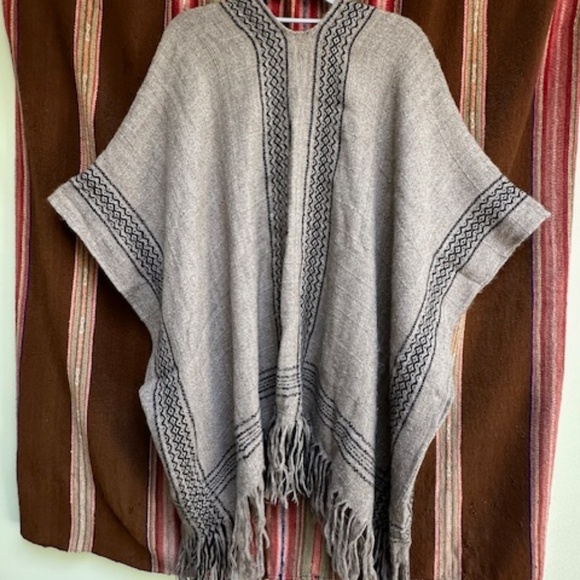 ULLA JOHNSON BABY ALPACA GRAY, TAN AND BLACK PONCHO OS - Picture 2 of 10